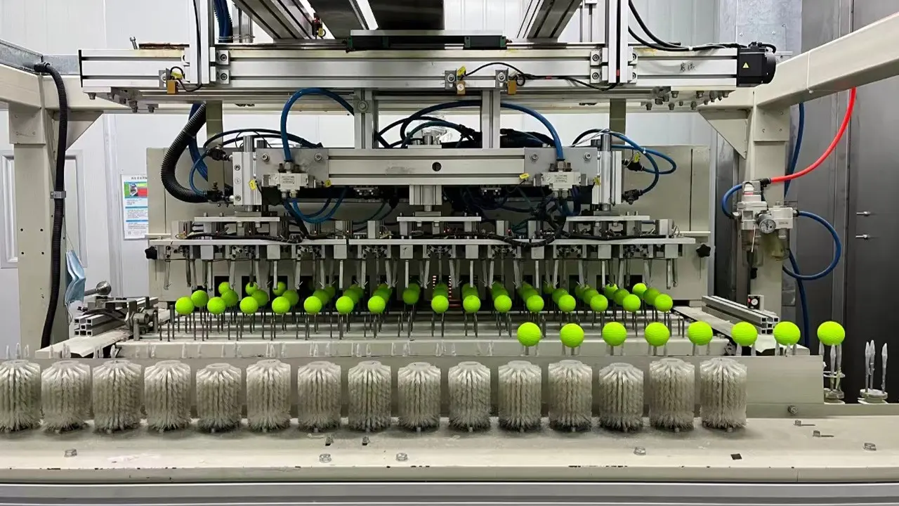 High-visibility golf balls on production equipment